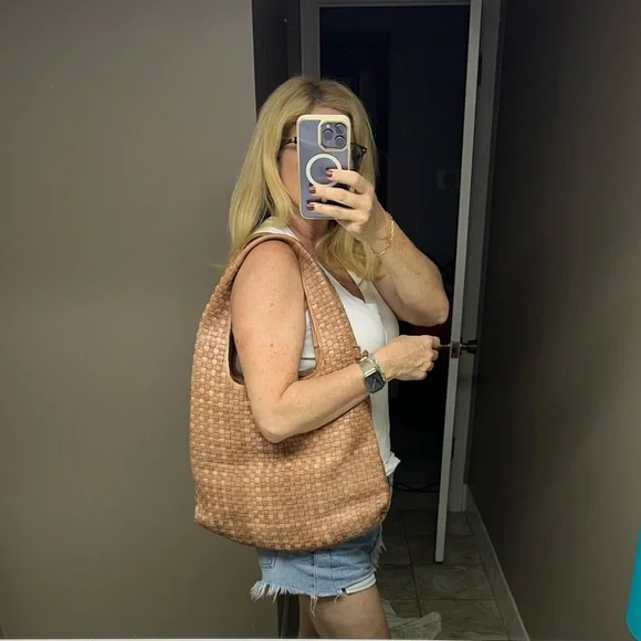 Leather Woven Tan Hobo Bag, NWT - Picture 6 of 6